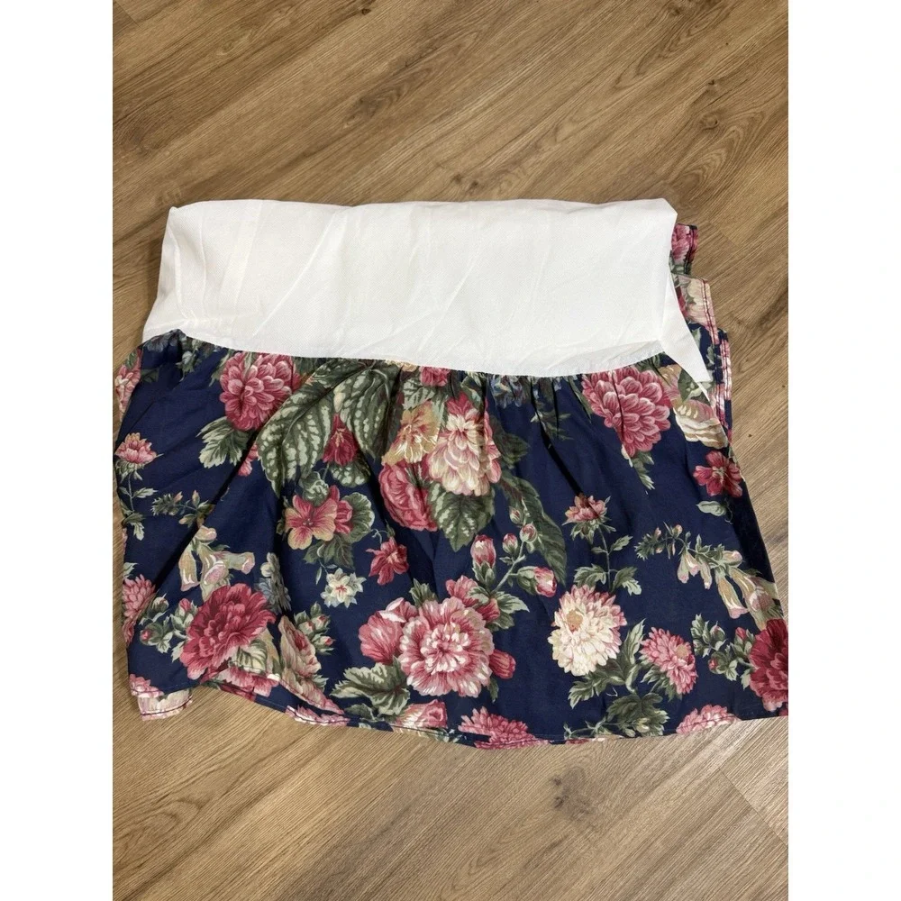 VTG‎ Dan River Bedskirt Queen Navy Blue Pink Rose Floral Gatehouse 90s USA Clean